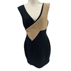 Tracy Reese Navy & Tan Textured Sleeveless Dress Size 8 With Back Zipper